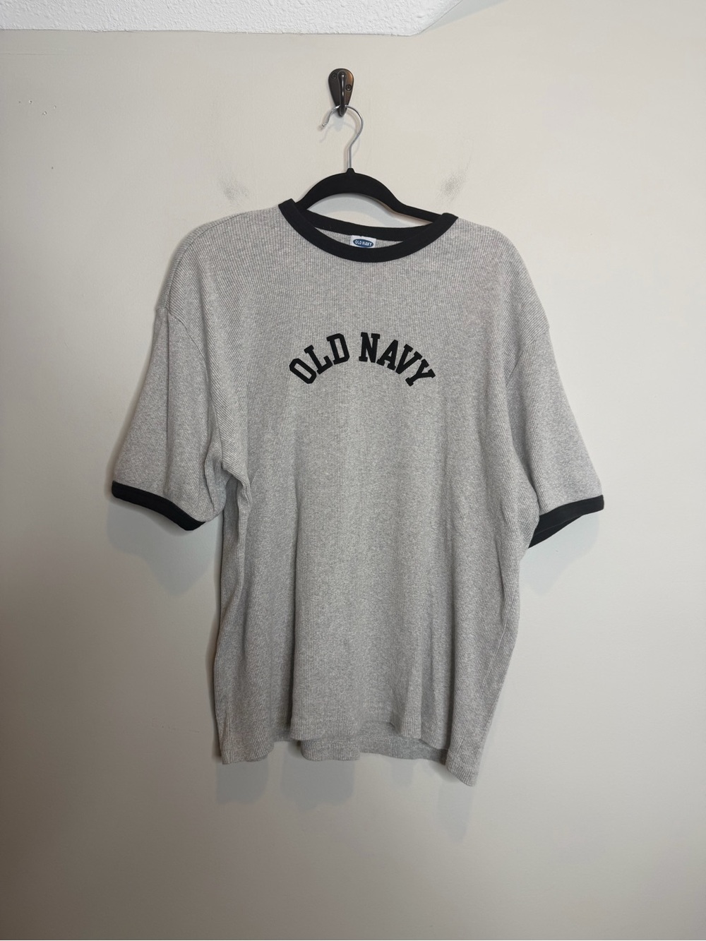 Vintage Y2K Old Navy XXL Gray Ribbed Ringer T Shirt Logo Tee 2000s Oversized